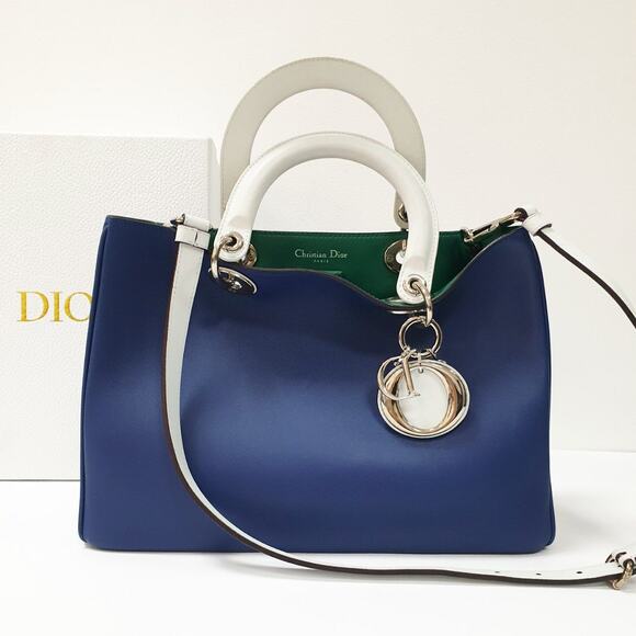Christian Dior Leather Navy/White Medium Diorissimo Tote - Picture 1 of 14